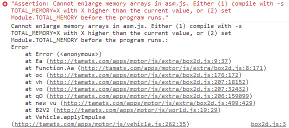 Assertion: Cannot enlarge memory arrays in asm.js. Either (1) compile with -s TOTAL_MEMORY=X with X higher than the current value, or (2) set Module.TOTAL_MEMORY before the program runs."